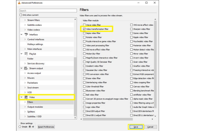 Guardar la configuración del filtro