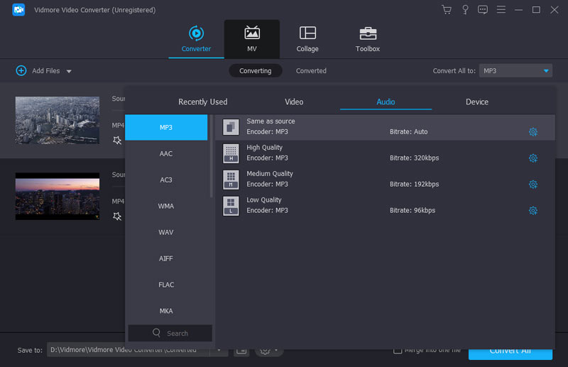 Postavite MP3 audio format