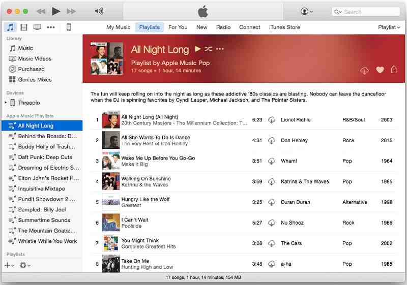 Apple Music-spellistor iTumes-översikter